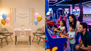 birthday party hall for kids in Gurgaon compared with a gaming zone in Gurgaon where Indian children enjoy arcade games, bowling, and birthday fun