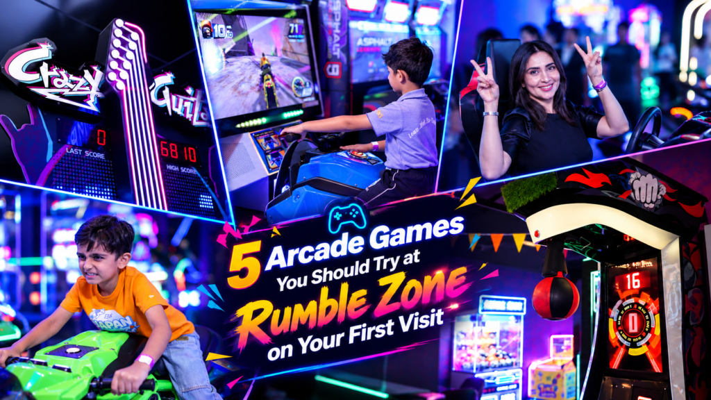 5 must-try arcade games at Rumble Zone, a gaming arcade in Gurgaon, featuring exciting racing and skill-based games.